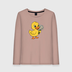 Женский лонгслив Желтая уточка с ромашками
