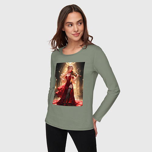 Женский лонгслив Девушка в вечернем платье играет на скрипке / Авокадо – фото 3