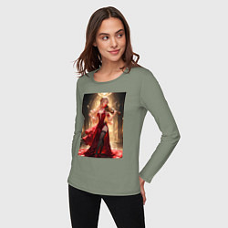 Лонгслив хлопковый женский Девушка в вечернем платье играет на скрипке, цвет: авокадо — фото 2