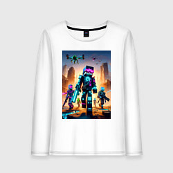 Лонгслив хлопковый женский Minecraft - cyberpunk ai art fantasy, цвет: белый