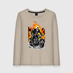 Лонгслив хлопковый женский Призрачный гонщик в огне, цвет: миндальный