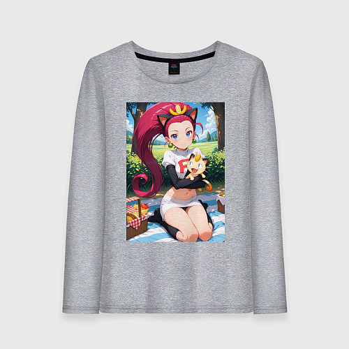 Женский лонгслив Джесси и Мяут на пикнике / Меланж – фото 1