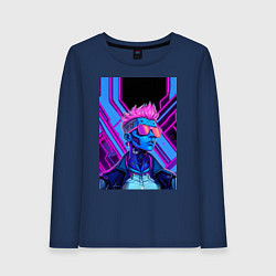 Лонгслив хлопковый женский Неоновые панки, цвет: тёмно-синий