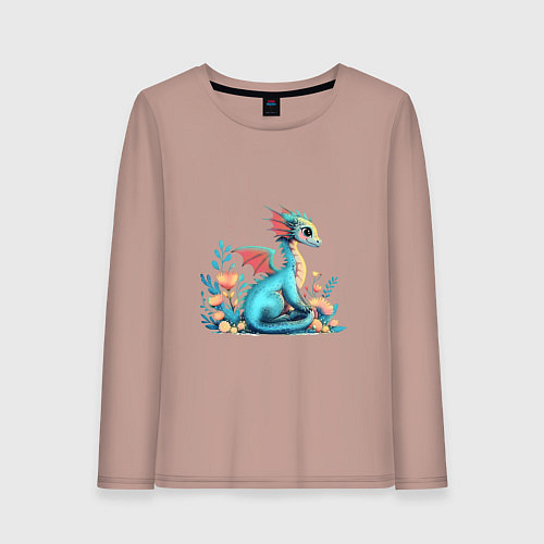 Женский лонгслив Бирюзовый дракон / Пыльно-розовый – фото 1