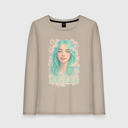 Лонгслив хлопковый женский Билли Айлиш с зелеными волосами, цвет: миндальный