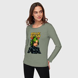 Лонгслив хлопковый женский Билли Айлиш в стиле комикса, цвет: авокадо — фото 2
