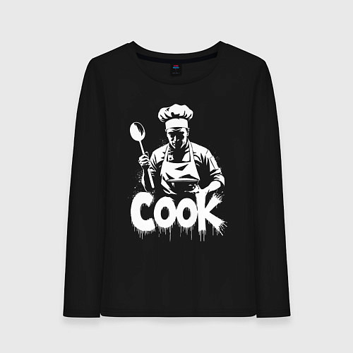 Женский лонгслив Повар с большой ложкой / Черный – фото 1