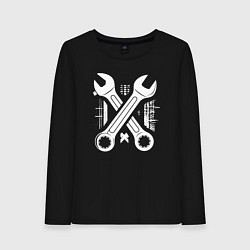 Лонгслив хлопковый женский Белые рожковые ключи, цвет: черный