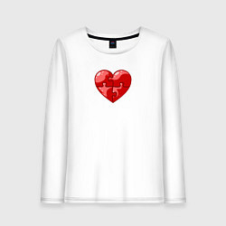 Лонгслив хлопковый женский Красное сердце из пазлов, цвет: белый