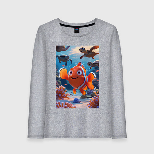 Женский лонгслив Рыбка клоун плавает с черепахами / Меланж – фото 1