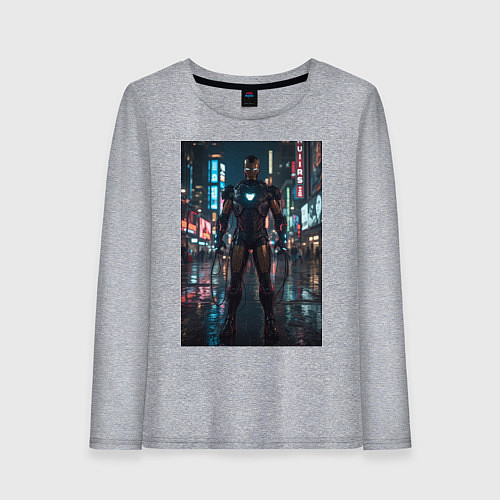 Женский лонгслив Железный человек посреди ночного города / Меланж – фото 1