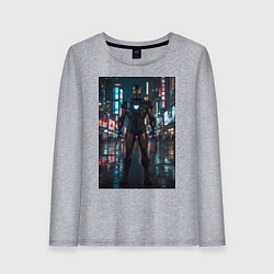 Лонгслив хлопковый женский Железный человек посреди ночного города, цвет: меланж