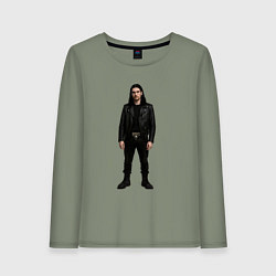 Лонгслив хлопковый женский Bones во весь рост, цвет: авокадо