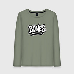 Лонгслив хлопковый женский Bones белый логотип, цвет: авокадо