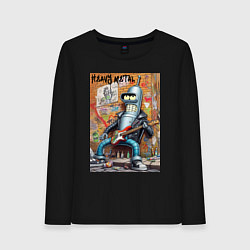 Лонгслив хлопковый женский Гитарист Бендер - тяжёлый рок, цвет: черный