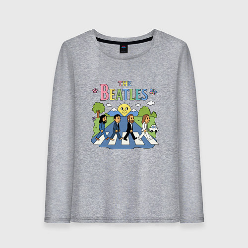 Женский лонгслив The Beatles мультяшный стиль / Меланж – фото 1