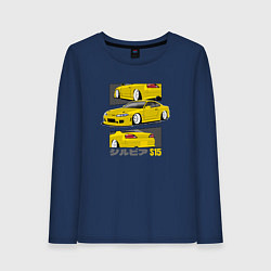 Лонгслив хлопковый женский Nissan Silvia S15 дрифт икона, цвет: тёмно-синий