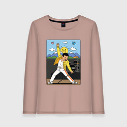 Лонгслив хлопковый женский Фредди Меркьюри мультяшный стиль, цвет: пыльно-розовый
