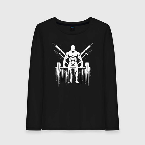 Женский лонгслив Пауэрлифтинг белое граффити / Черный – фото 1