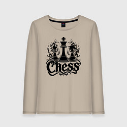 Лонгслив хлопковый женский Шахматные фигуры в огне, цвет: миндальный