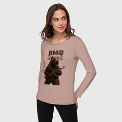 Лонгслив хлопковый женский ВМФ медведь с автоматом, цвет: пыльно-розовый — фото 2