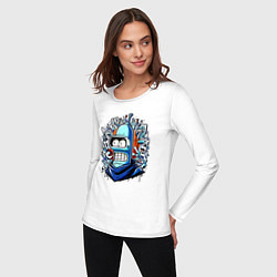 Лонгслив хлопковый женский Bender Futurama cartoon - graffiti, цвет: белый — фото 2