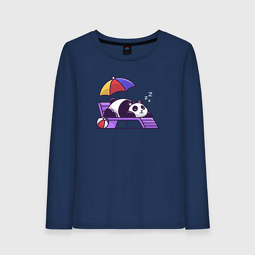 Женский лонгслив Панда на пляже / Тёмно-синий – фото 1