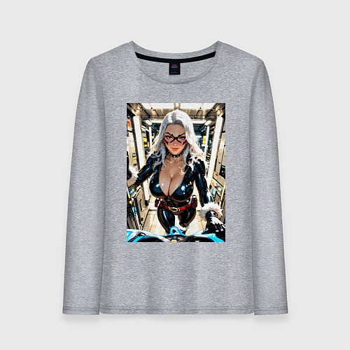 Женский лонгслив Черная кошка в сейфе банка / Меланж – фото 1