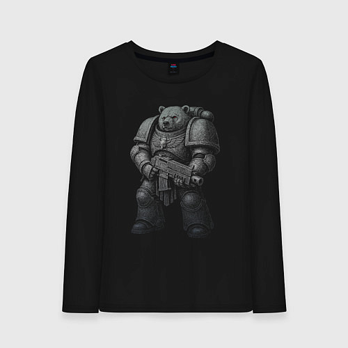 Женский лонгслив Мишка космодесантник / Черный – фото 1
