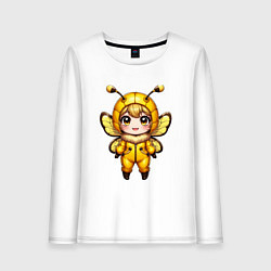 Лонгслив хлопковый женский Девочка-пчела в костюме с капюшоном, цвет: белый