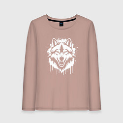 Лонгслив хлопковый женский Волк в ярости, цвет: пыльно-розовый