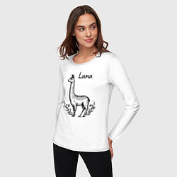 Лонгслив хлопковый женский Лама среди цветов, цвет: белый — фото 2