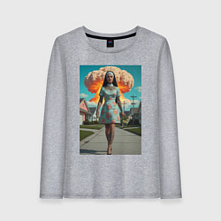 Лонгслив хлопковый женский Девушка в костюме монашки уходит от взрыва, цвет: меланж