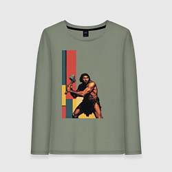 Лонгслив хлопковый женский Поп-арт неандерталец, цвет: авокадо