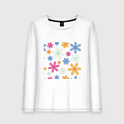 Лонгслив хлопковый женский Цветочный орнамент, цвет: белый