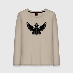 Лонгслив хлопковый женский Черный авиатор с крыльями, цвет: миндальный
