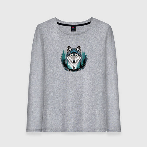Женский лонгслив Голова волка над лесом и силуэт оленя / Меланж – фото 1