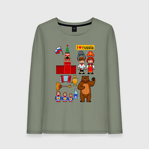 Женский лонгслив I love Russia, стереотипные символы / Авокадо – фото 1
