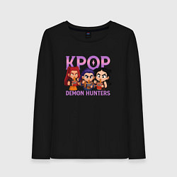 Лонгслив хлопковый женский Кей-поп-охотницы на демонов чиби, цвет: черный