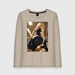 Лонгслив хлопковый женский Девушка-тигрица в облегающих щортиках, цвет: миндальный