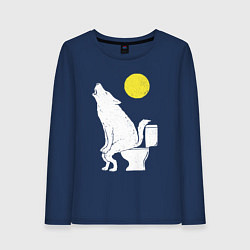 Лонгслив хлопковый женский Срущий волк, цвет: тёмно-синий