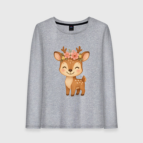 Женский лонгслив Милый олененок с венком / Меланж – фото 1