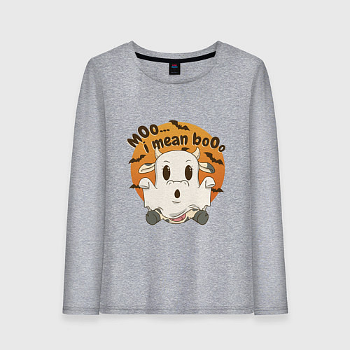 Женский лонгслив Корова привидение: moo-boo - буу-муу / Меланж – фото 1