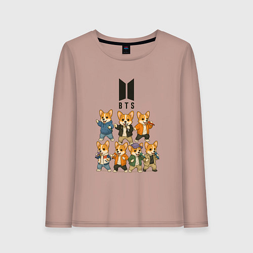 Женский лонгслив BTS группа из корги / Пыльно-розовый – фото 1