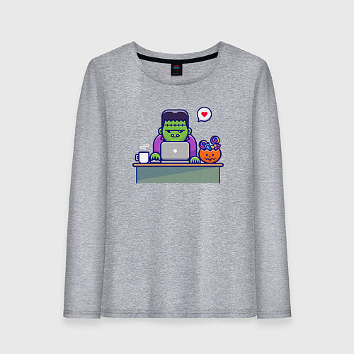 Женский лонгслив Франкенштейн за столом / Меланж – фото 1