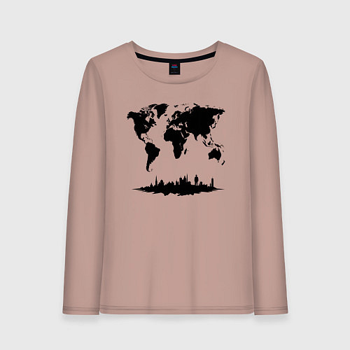 Женский лонгслив Мир в тени города / Пыльно-розовый – фото 1