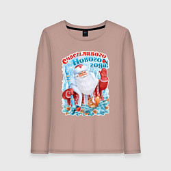 Лонгслив хлопковый женский Счастливого Нового года, цвет: пыльно-розовый