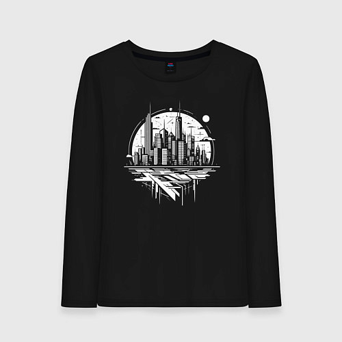 Женский лонгслив Городской горизонт в отражении / Черный – фото 1