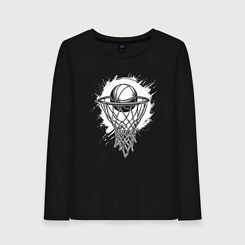 Женский лонгслив Забитый мяч в кольцо / Черный – фото 1