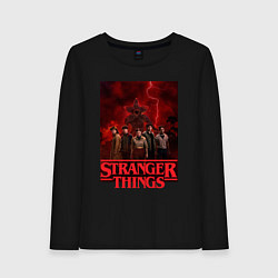 Лонгслив хлопковый женский Пятеро и демогоргон Загадочные события финал, цвет: черный